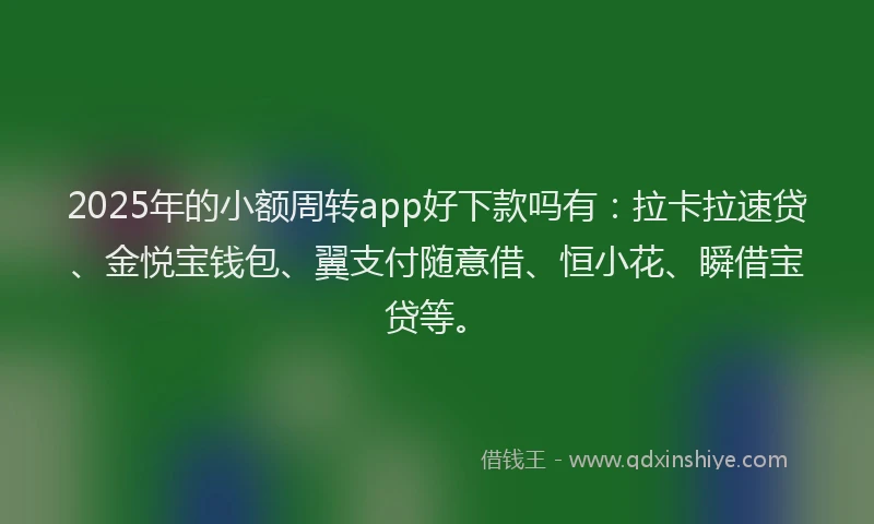 2025年的小额周转app好下款吗有：拉卡拉速贷、金悦宝钱包、翼支付随意借、恒小花、瞬借宝贷等。