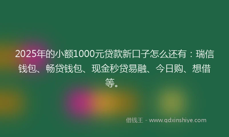 2025年的小额1000元贷款新口子怎么还有：瑞信钱包、畅贷钱包、现金秒贷易融、今日购、想借等。