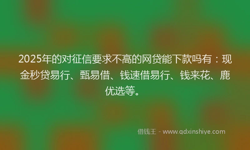 2025年的对征信要求不高的网贷能下款吗有：现金秒贷易行、甄易借、钱速借易行、钱来花、鹿优选等。