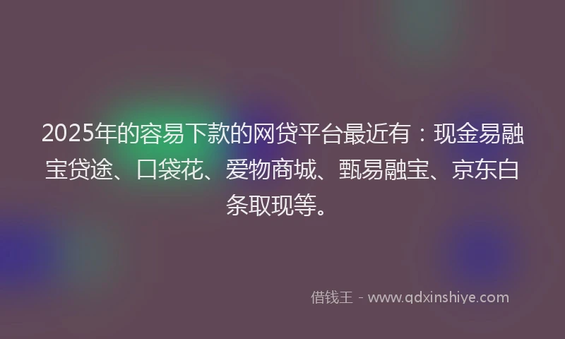 2025年的容易下款的网贷平台最近有：现金易融宝贷途、口袋花、爱物商城、甄易融宝、京东白条取现等。