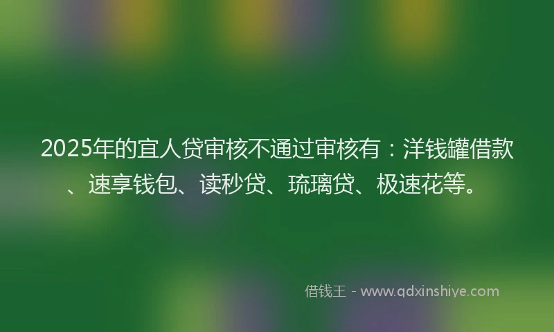 2025年的宜人贷审核不通过审核有：洋钱罐借款、速享钱包、读秒贷、琉璃贷、极速花等。