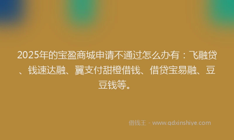2025年的宝盈商城申请不通过怎么办有：飞融贷、钱速达融、翼支付甜橙借钱、借贷宝易融、豆豆钱等。