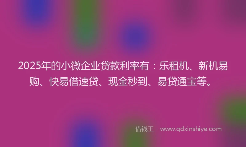 2025年的小微企业贷款利率有：乐租机、新机易购、快易借速贷、现金秒到、易贷通宝等。