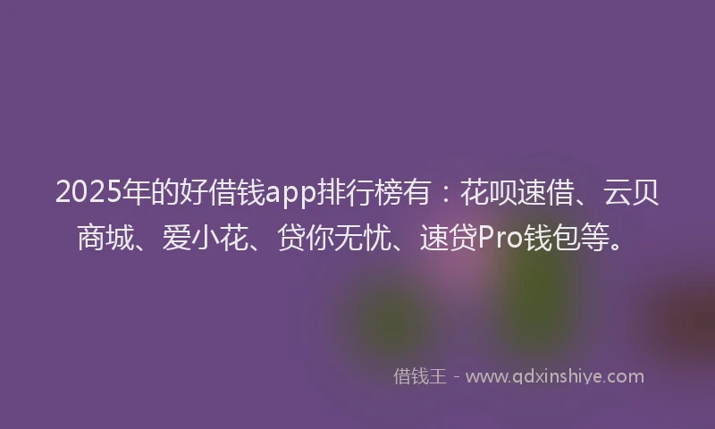 2025年的好借钱app排行榜有：花呗速借、云贝商城、爱小花、贷你无忧、速贷Pro钱包等。