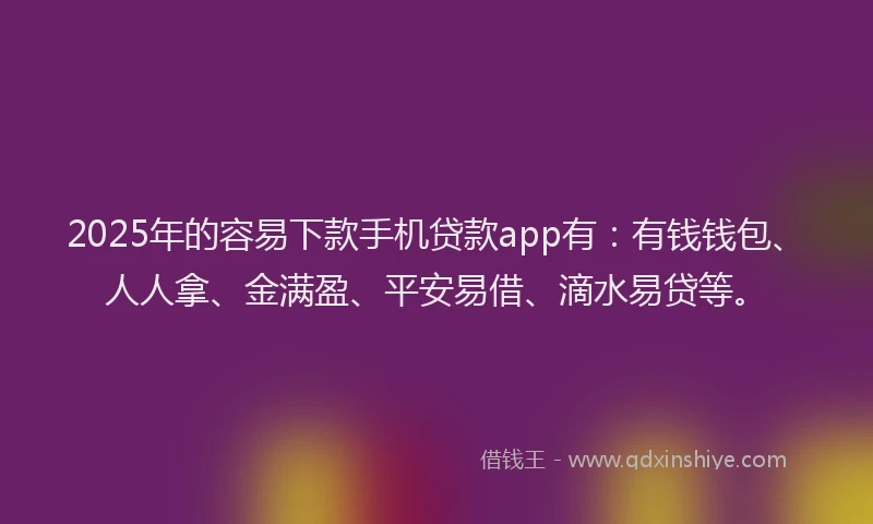 2025年的容易下款手机贷款app有：有钱钱包、人人拿、金满盈、平安易借、滴水易贷等。