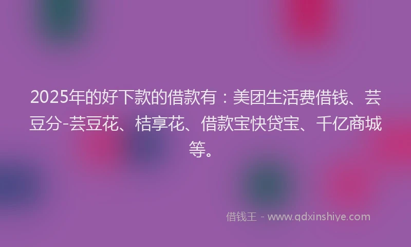 2025年的好下款的借款有：美团生活费借钱、芸豆分-芸豆花、桔享花、借款宝快贷宝、千亿商城等。