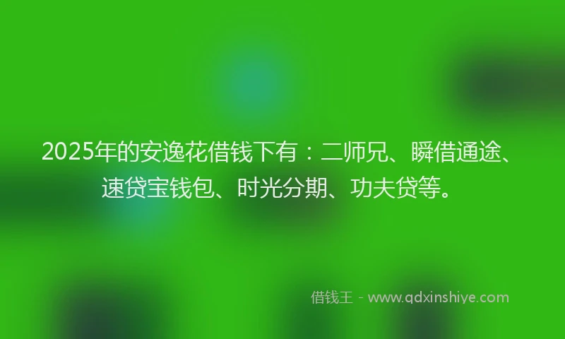 2025年的安逸花借钱下有：二师兄、瞬借通途、速贷宝钱包、时光分期、功夫贷等。
