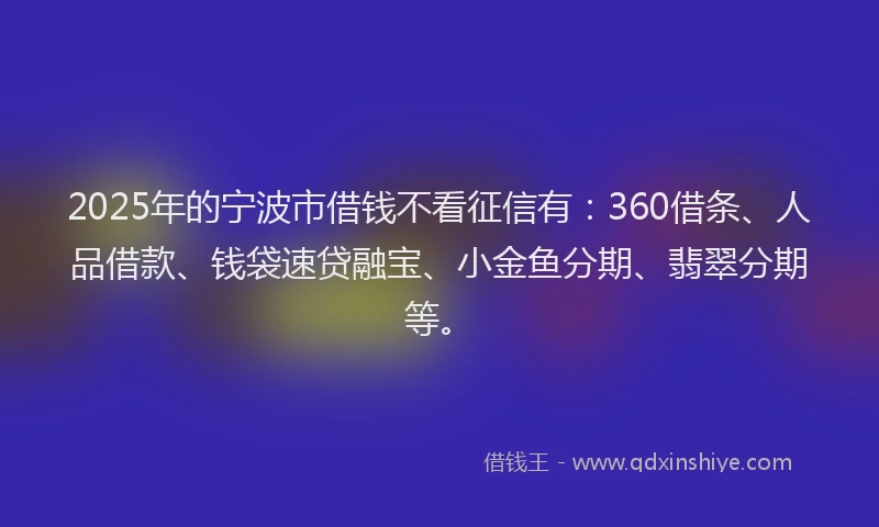 2025年的宁波市借钱不看征信有：360借条、人品借款、钱袋速贷融宝、小金鱼分期、翡翠分期等。