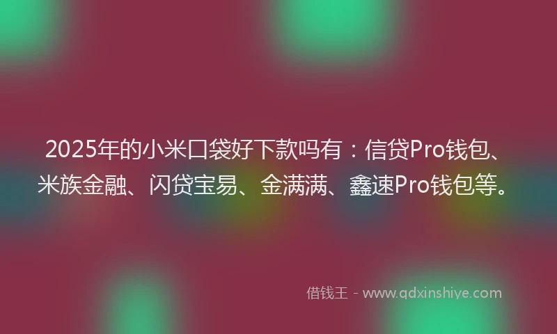 2025年的小米口袋好下款吗有：信贷Pro钱包、米族金融、闪贷宝易、金满满、鑫速Pro钱包等。