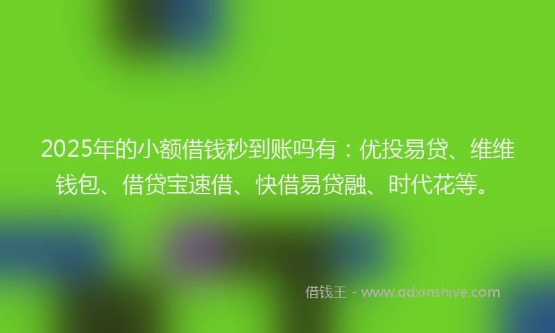 2025年的小额借钱秒到账吗有：优投易贷、维维钱包、借贷宝速借、快借易贷融、时代花等。