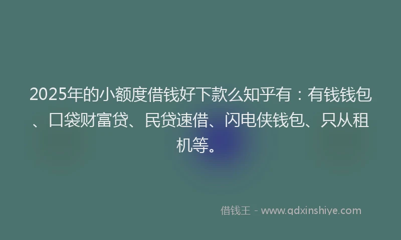 2025年的小额度借钱好下款么知乎有：有钱钱包、口袋财富贷、民贷速借、闪电侠钱包、只从租机等。