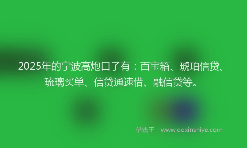 2025年的宁波高炮口子有：百宝箱、琥珀信贷、琉璃买单、信贷通速借、融信贷等。