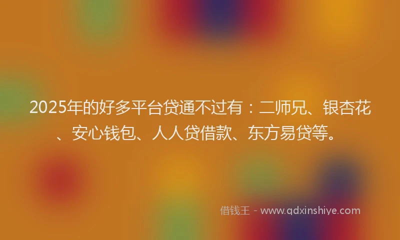 2025年的好多平台贷通不过有：二师兄、银杏花、安心钱包、人人贷借款、东方易贷等。