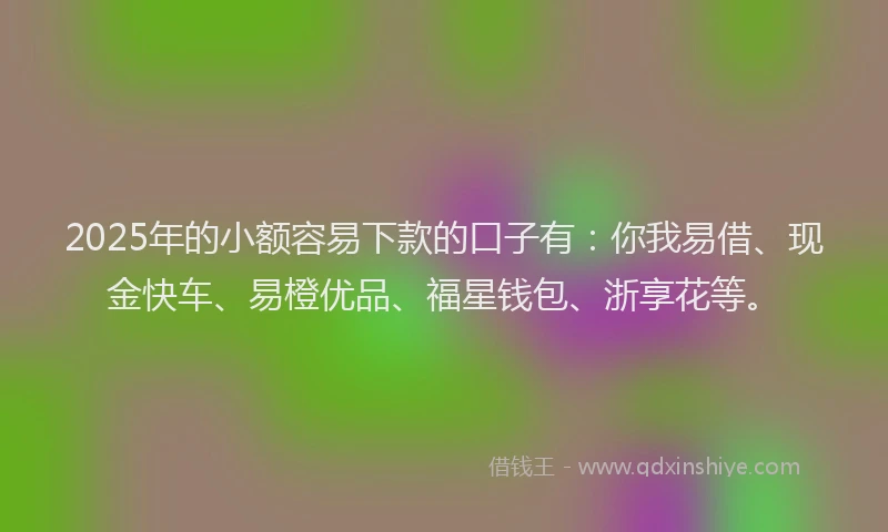 2025年的小额容易下款的口子有：你我易借、现金快车、易橙优品、福星钱包、浙享花等。