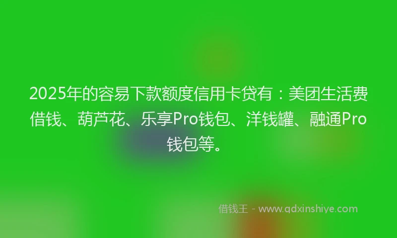 2025年的容易下款额度信用卡贷有：美团生活费借钱、葫芦花、乐享Pro钱包、洋钱罐、融通Pro钱包等。