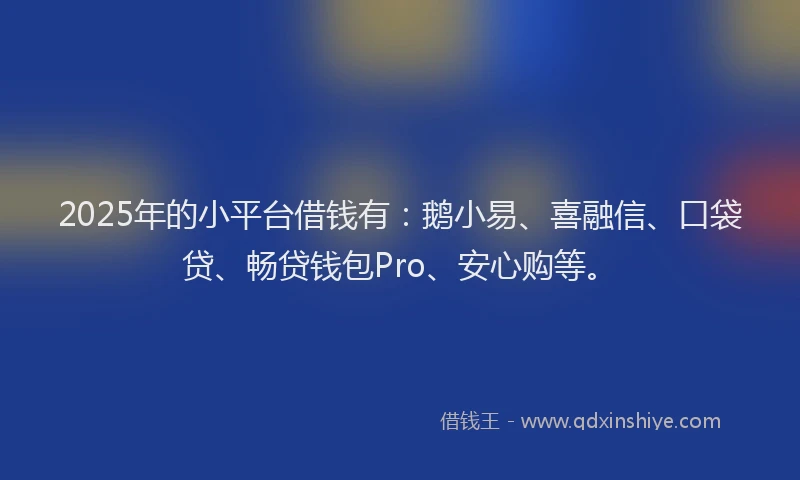 2025年的小平台借钱有：鹅小易、喜融信、口袋贷、畅贷钱包Pro、安心购等。