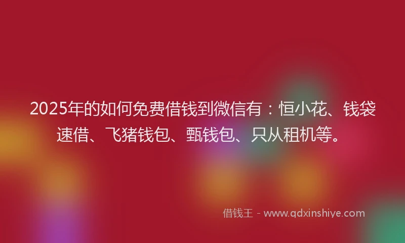 2025年的如何免费借钱到微信有：恒小花、钱袋速借、飞猪钱包、甄钱包、只从租机等。