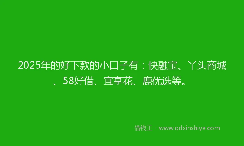 2025年的好下款的小口子有：快融宝、丫头商城、58好借、宜享花、鹿优选等。