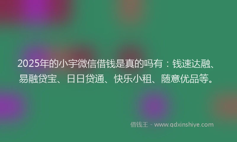 2025年的小宇微信借钱是真的吗有：钱速达融、易融贷宝、日日贷通、快乐小租、随意优品等。