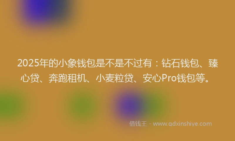 2025年的小象钱包是不是不过有：钻石钱包、臻心贷、奔跑租机、小麦粒贷、安心Pro钱包等。