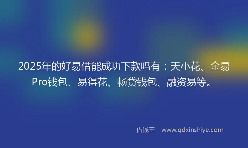 2025年的好易借能成功下款吗有：天小花、金易Pro钱包、易得花、畅贷钱包、融资易等。