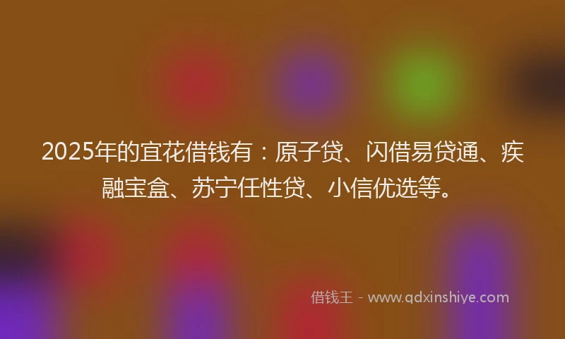 2025年的宜花借钱有：原子贷、闪借易贷通、疾融宝盒、苏宁任性贷、小信优选等。