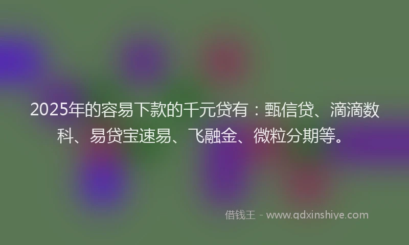 2025年的容易下款的千元贷有：甄信贷、滴滴数科、易贷宝速易、飞融金、微粒分期等。