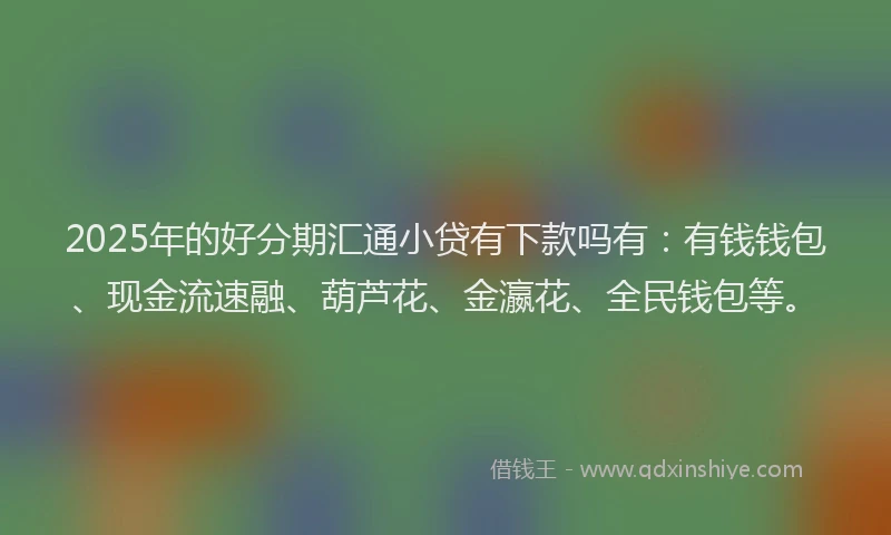 2025年的好分期汇通小贷有下款吗有：有钱钱包、现金流速融、葫芦花、金瀛花、全民钱包等。