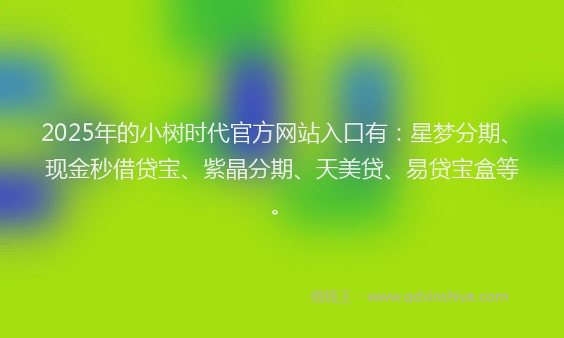 2025年的小树时代官方网站入口有：星梦分期、现金秒借贷宝、紫晶分期、天美贷、易贷宝盒等。