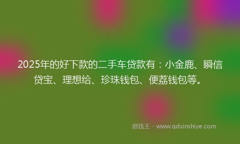 2025年的好下款的二手车贷款有：小金鹿、瞬信贷宝、理想给、珍珠钱包、便荔钱包等。
