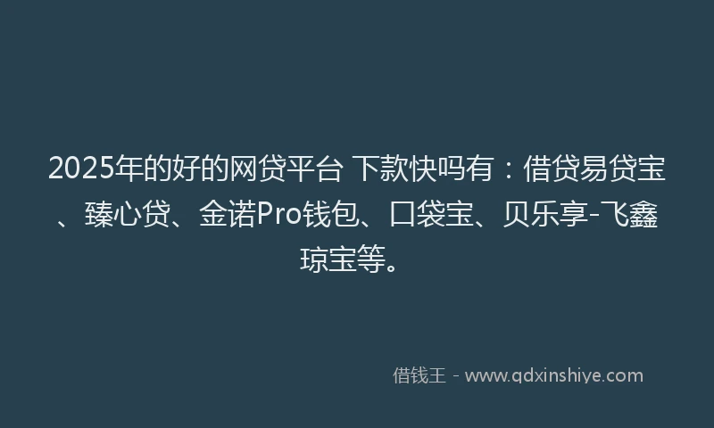 2025年的好的网贷平台 下款快吗有：借贷易贷宝、臻心贷、金诺Pro钱包、口袋宝、贝乐享-飞鑫琼宝等。