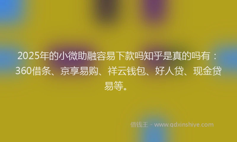 2025年的小微助融容易下款吗知乎是真的吗有：360借条、京享易购、祥云钱包、好人贷、现金贷易等。