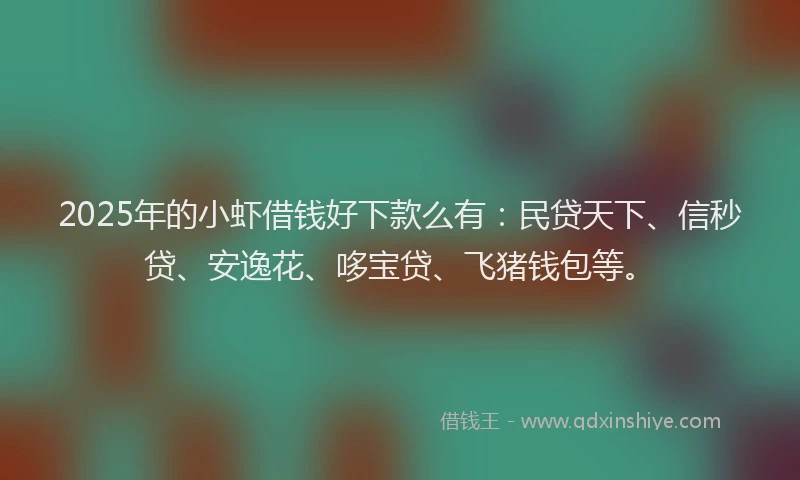 2025年的小虾借钱好下款么有：民贷天下、信秒贷、安逸花、哆宝贷、飞猪钱包等。
