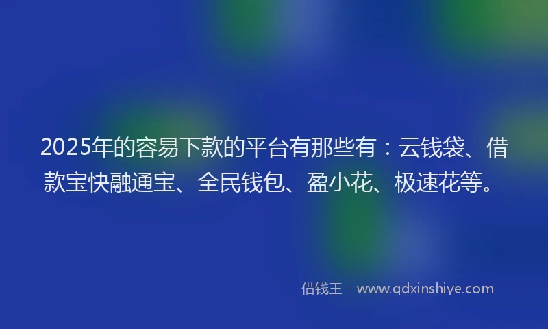 2025年的容易下款的平台有那些有：云钱袋、借款宝快融通宝、全民钱包、盈小花、极速花等。