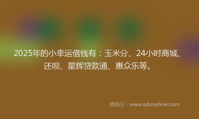 2025年的小幸运借钱有：玉米分、24小时商城、还呗、星辉贷款通、惠众乐等。