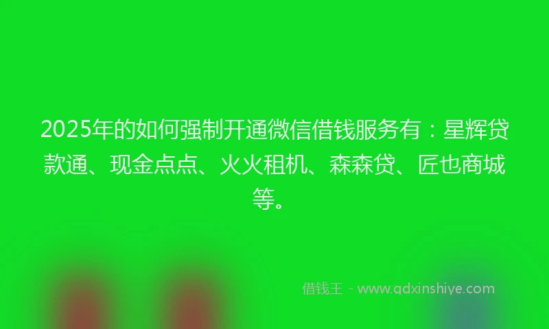 2025年的如何强制开通微信借钱服务有：星辉贷款通、现金点点、火火租机、森森贷、匠也商城等。