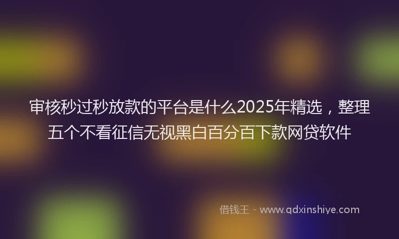 审核秒过秒放款的平台是什么2025年精选，整理五个不看征信无视黑白百分百下款网贷软件