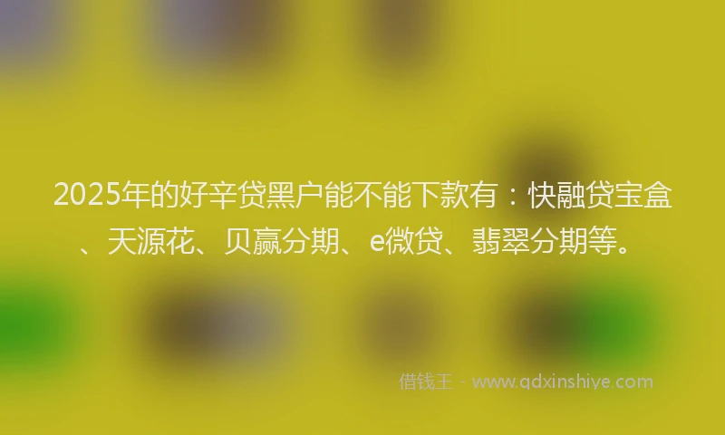 2025年的好辛贷黑户能不能下款有：快融贷宝盒、天源花、贝赢分期、e微贷、翡翠分期等。