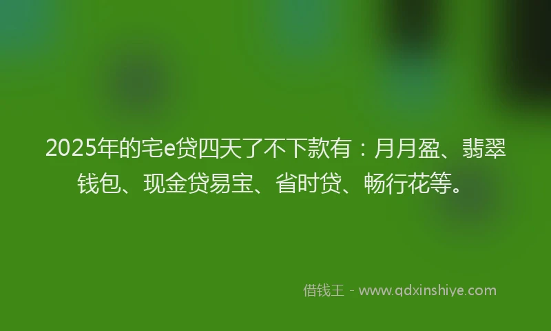 2025年的宅e贷四天了不下款有：月月盈、翡翠钱包、现金贷易宝、省时贷、畅行花等。