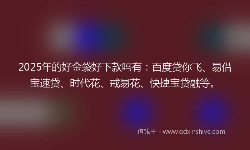 2025年的好金袋好下款吗有：百度贷你飞、易借宝速贷、时代花、戒易花、快捷宝贷融等。