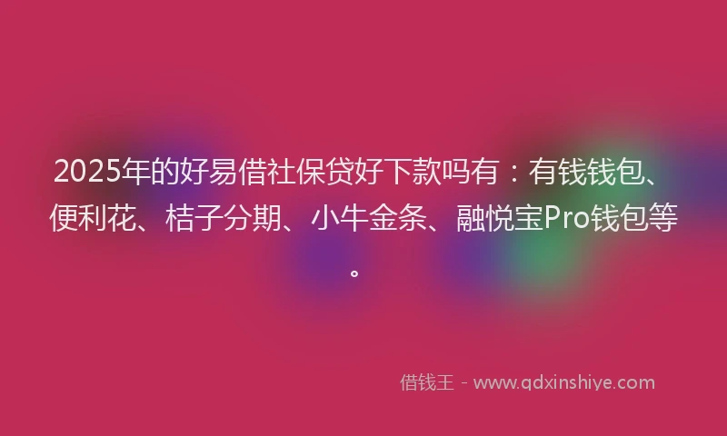 2025年的好易借社保贷好下款吗有：有钱钱包、便利花、桔子分期、小牛金条、融悦宝Pro钱包等。