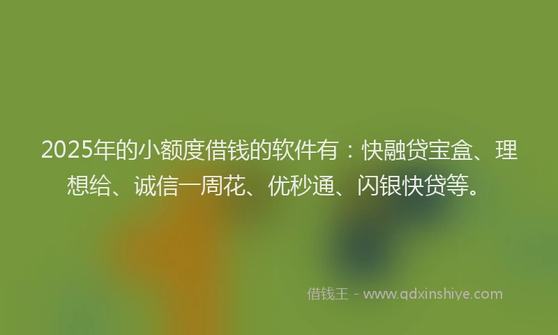 2025年的小额度借钱的软件有:快融贷宝盒、理想给、诚信一周花、优秒通、闪银快贷等。