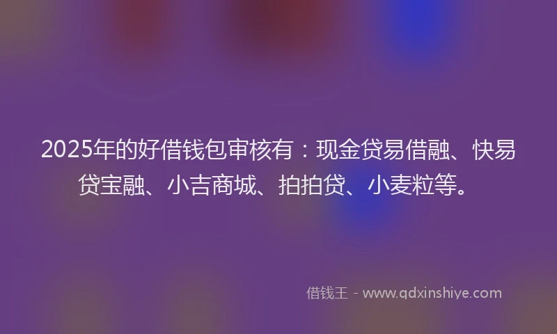 2025年的好借钱包审核有：现金贷易借融、快易贷宝融、小吉商城、拍拍贷、小麦粒等。