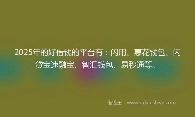 2025年的好借钱的平台有：闪用、惠花钱包、闪贷宝速融宝、智汇钱包、易秒通等。