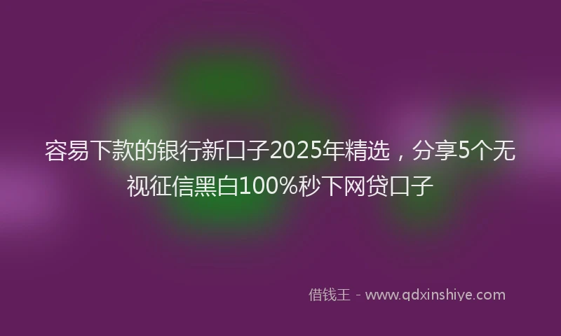 容易下款的银行新口子2025年精选，分享5个无视征信黑白100%秒下网贷口子