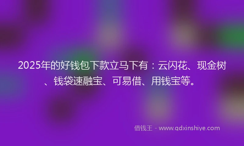 2025年的好钱包下款立马下有：云闪花、现金树、钱袋速融宝、可易借、用钱宝等。
