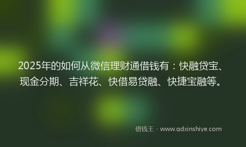 2025年的如何从微信理财通借钱有：快融贷宝、现金分期、吉祥花、快借易贷融、快捷宝融等。
