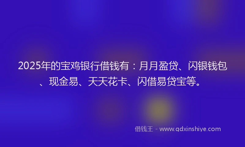 2025年的宝鸡银行借钱有：月月盈贷、闪银钱包、现金易、天天花卡、闪借易贷宝等。