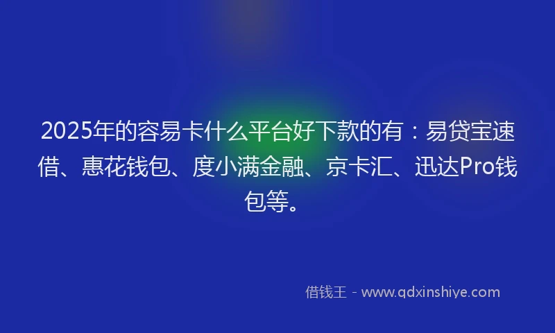 2025年的容易卡什么平台好下款的有：易贷宝速借、惠花钱包、度小满金融、京卡汇、迅达Pro钱包等。