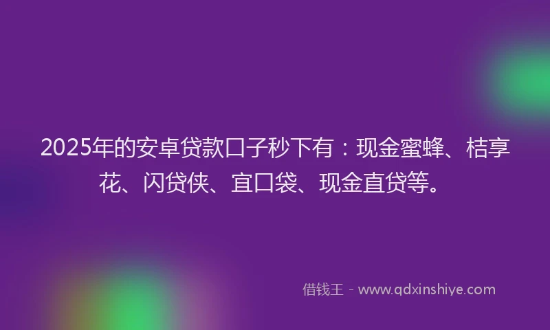2025年的安卓贷款口子秒下有：现金蜜蜂、桔享花、闪贷侠、宜口袋、现金直贷等。